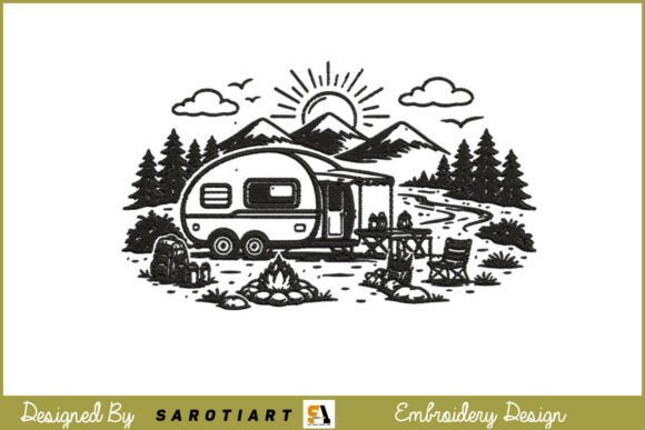 Camping Black Color Embroidery Design Review
