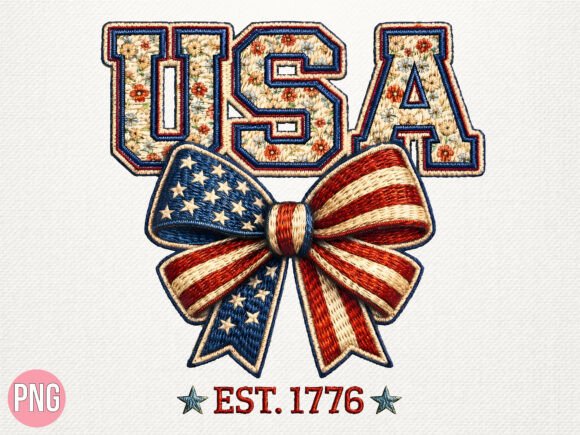 Floral USA Embroidery Bow 1776 USA PNG