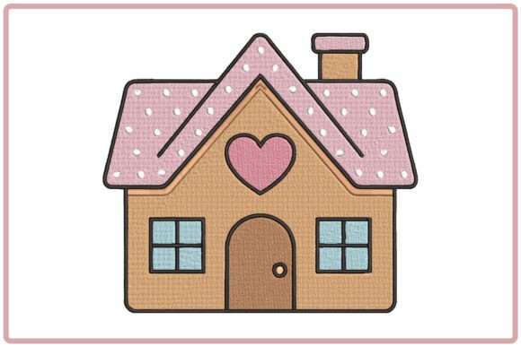 Kawaii Heart House Embroidery Design