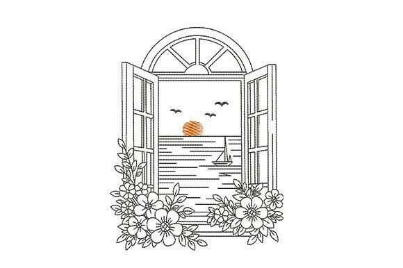 Sunset Window View Embroidery